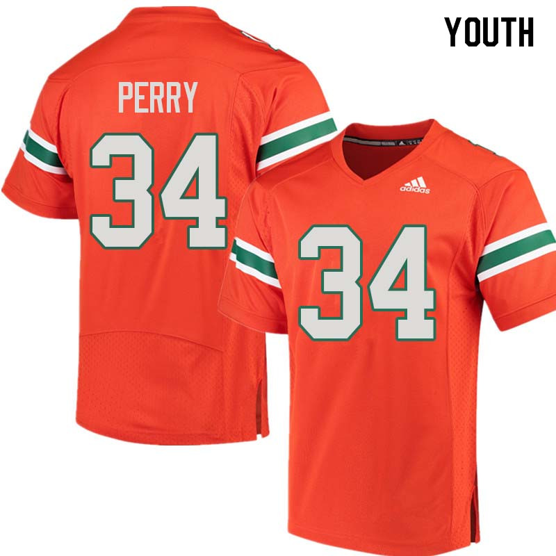 Youth Miami Hurricanes #34 Charles Perry College Football Jerseys Sale-Orange
